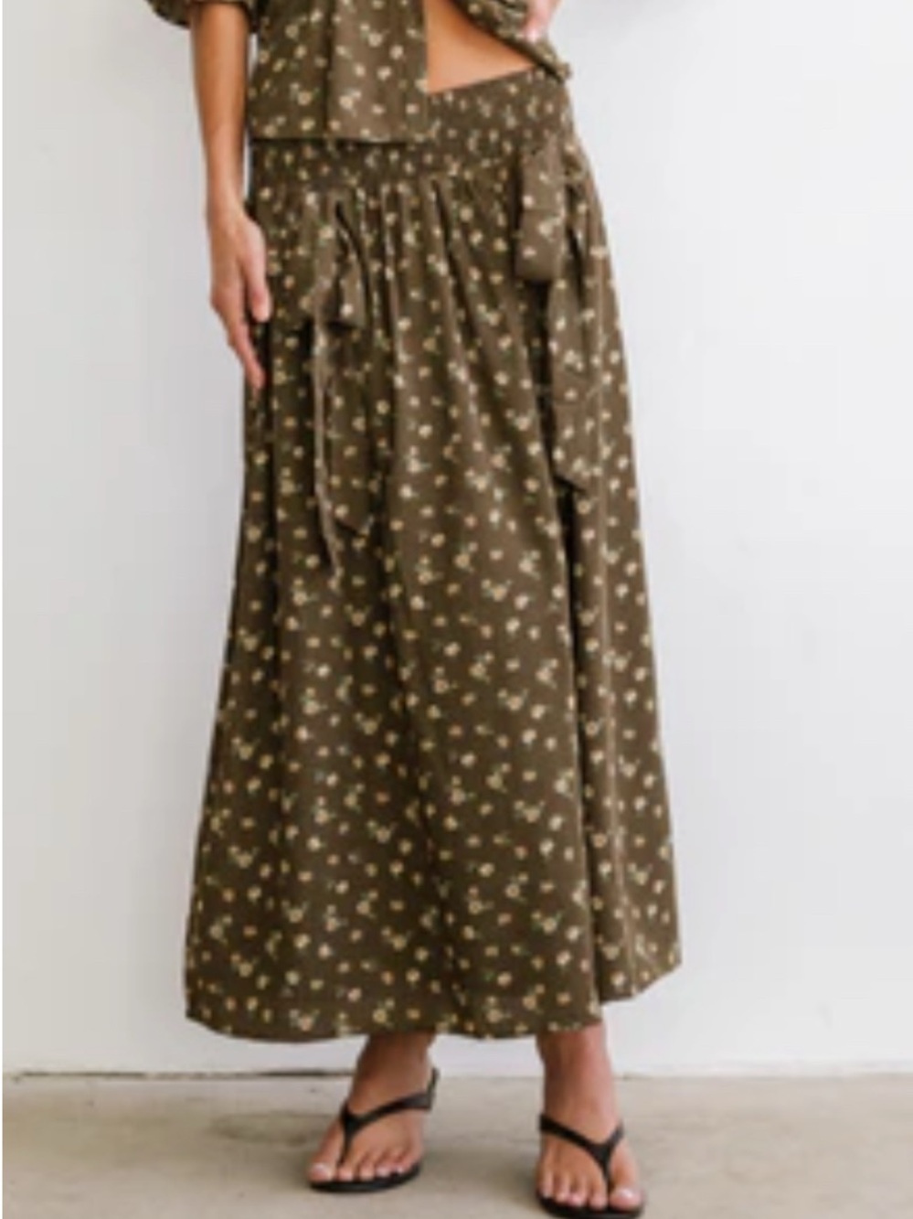 Olive Floral Maxi Skirt - Women